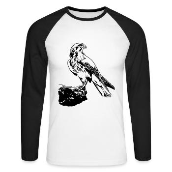 Falke Vogel sitzt auf Baum Cool Vogel Liebhaber Geschenk - Unisex Baseballshirt langarm - Weiß/Schwarz - Vorne - Nik (191cm)