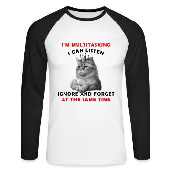 Katze Krone lustige Memes Sarkastisch - Unisex Baseballshirt langarm - Weiß/Schwarz - Vorne - Nik (191cm)