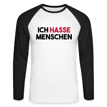 ICH HASSE MENSCHEN - Unisex Baseballshirt langarm - Weiß/Schwarz - Vorne - Nik (191cm)