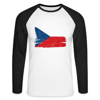 République tchèque Tchéquie drapeau drapeau paix Vintage - T-shirt baseball manches longues Homme - blanc/noir - Devant - Nik (191cm)