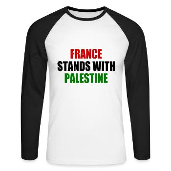 France stands with palestine - T-shirt baseball manches longues Homme - blanc/noir - Devant - Nik (191cm)