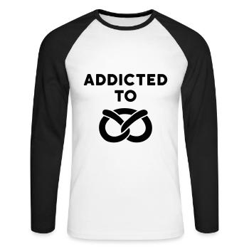 Addicted to pretzel (Brezel) - Unisex Baseballshirt langarm - Weiß/Schwarz - Vorne - Nik (191cm)