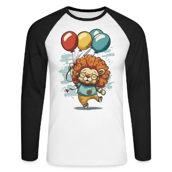 Vol fantaisiste : Lion avec des ballons - T-shirt baseball manches longues Homme - blanc/noir - Devant - Nik (191cm)