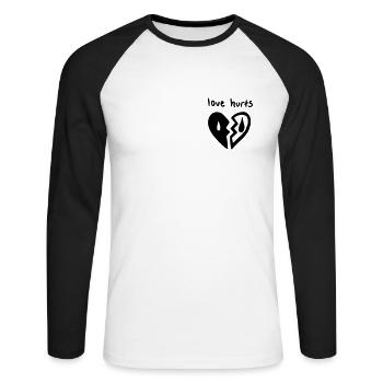 Love Hurts. Liebe tut weh - Unisex Baseballshirt langarm - Weiß/Schwarz - Vorne - Nik (191cm)