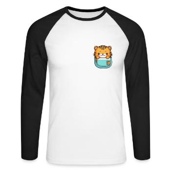 Kawaii Taschen Tiger - Unisex Baseballshirt langarm - Weiß/Schwarz - Vorne - Nik (191cm)