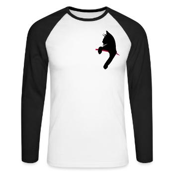 Chat dans la poche - Illustrations drôles Graphique - T-shirt baseball manches longues Homme - blanc/noir - Devant - Nik (191cm)