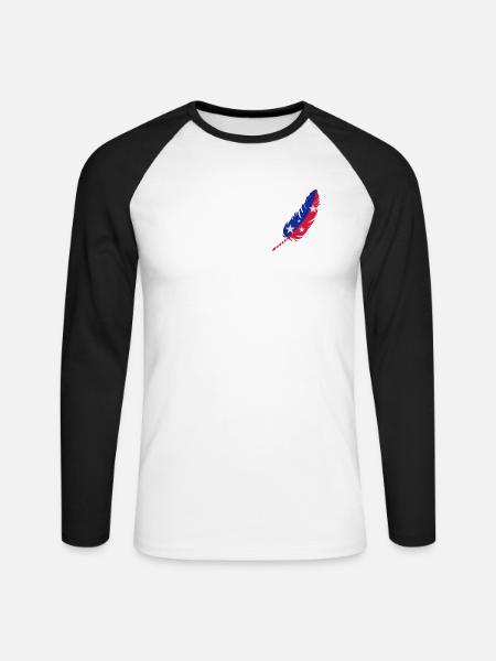 Feder blau,rot mit Sterne - Unisex Baseballshirt langarm - Weiß/Schwarz