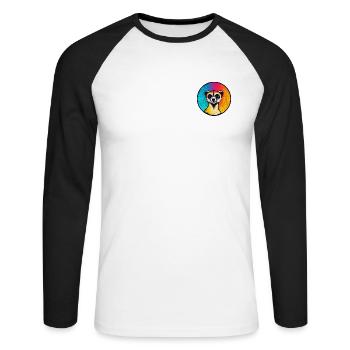 Aurora Borealis Delight: Bunte Erdmännchen-Karikatur - Unisex Baseballshirt langarm - Weiß/Schwarz - Vorne - Nik (191cm)