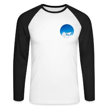Origami Papierflieger dreht im Himmel seine Runden - Unisex Baseballshirt langarm - Weiß/Schwarz - Vorne - Nik (191cm)