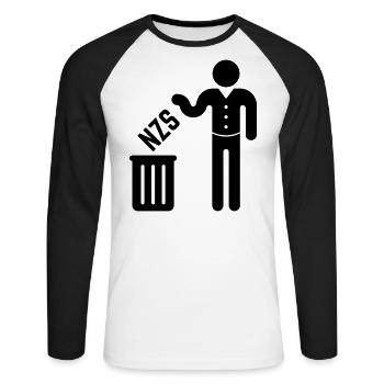 NZS in die Mülltonne / den Müll! (Gegen Rechts, B) - Unisex Baseballshirt langarm - Weiß/Schwarz - Vorne - Nik (191cm)