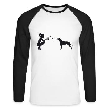 Rhodesian Ridgeback mit Frau - Unisex Baseballshirt langarm - Weiß/Schwarz - Vorne - Nik (191cm)