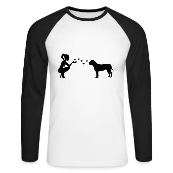 Boerboel mit Frau - Unisex Baseballshirt langarm - Weiß/Schwarz - Vorne - Nik (191cm)