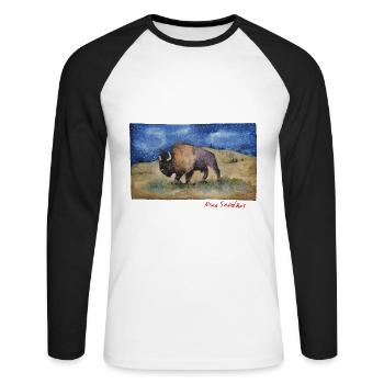 Bison - watercolor print - Unisex Long Sleeve Baseball T-Shirt - white/black - Front - Nik (191cm)