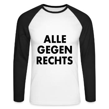 Alle gegen rechts - Unisex Baseballshirt langarm - Weiß/Schwarz - Vorne - Nik (191cm)