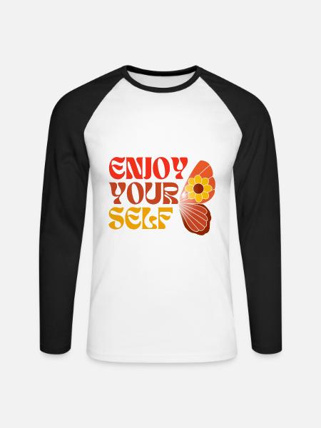 Enjoy Yourself 70ies Style Hippie Schmetterling - Unisex Baseballshirt langarm - Weiß/Schwarz