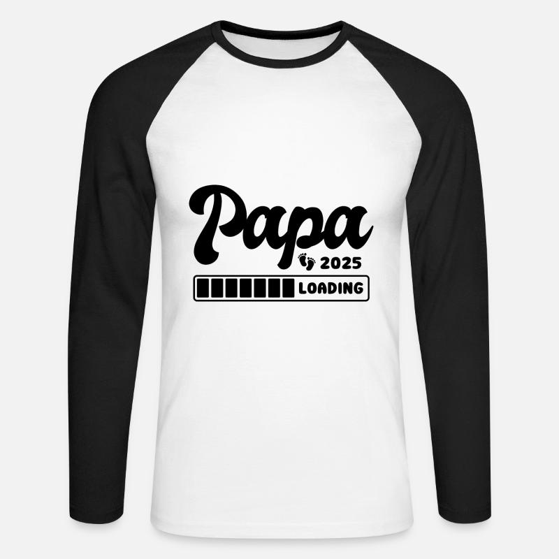 Papa 2025 loading - Schwangerschaft - Geschenk - Unisex Baseballshirt langarm - Weiß/Schwarz