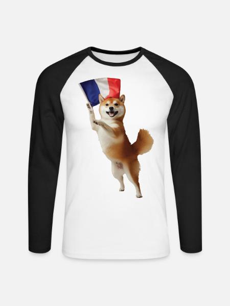 Shiba Inu - Unisex Baseballshirt langarm - Weiß/Schwarz