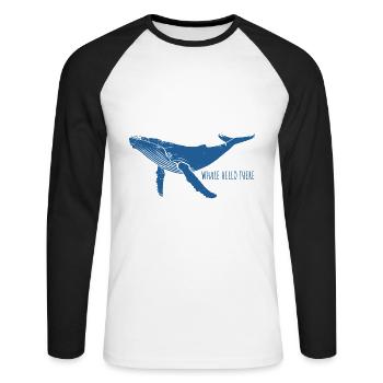 Baleine Hello There - Baleine - Baleine à bosse - Mammifère marin - T-shirt baseball manches longues Homme - blanc/noir - Devant - Nik (191cm)