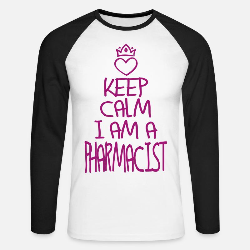 Keep Calm Apotheker cool - Unisex Baseballshirt langarm - Weiß/Schwarz
