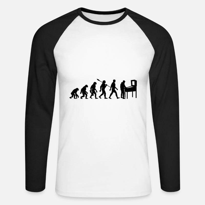 Evolution - Pinball - Flipper - Automat - Unisex Baseballshirt langarm - Weiß/Schwarz