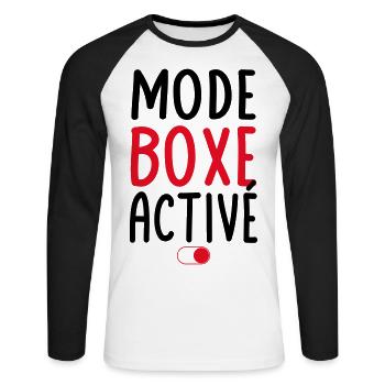 Mode Boxe activé - Idée cadeau - T-shirt baseball manches longues Homme - blanc/noir - Devant - Nik (191cm)
