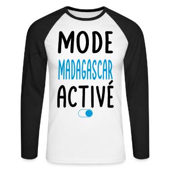 Mode Madagascar Activé - Idée Cadeau - T-shirt baseball manches longues Homme - blanc/noir - Devant - Nik (191cm)