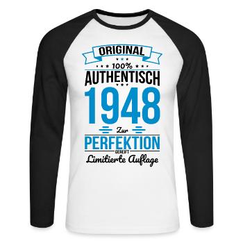 75ème anniversaire - Original 1948 100% authentique - T-shirt baseball manches longues Homme - blanc/noir - Devant - Nik (191cm)