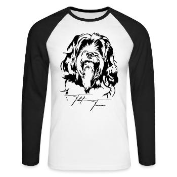 Tibetan Terrier Portrait Dog Portrait Dog Wilsigns - Unisex Long Sleeve Baseball T-Shirt - white/black - Front - Nik (191cm)