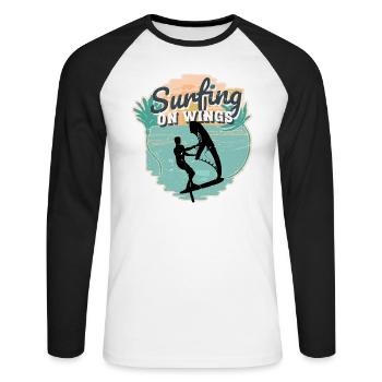 Surfing on Wings Hydrofoil Wingfoil Wingfoiling - Unisex Long Sleeve Baseball T-Shirt - white/black - Front - Nik (191cm)