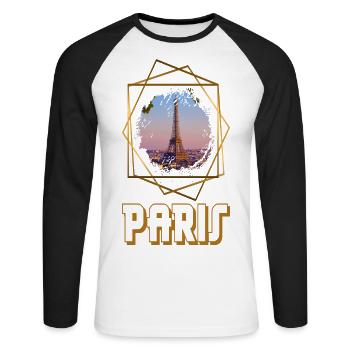Paris France City Skyline Tour Eiffel Or - T-shirt baseball manches longues Homme - blanc/noir - Devant - Nik (191cm)