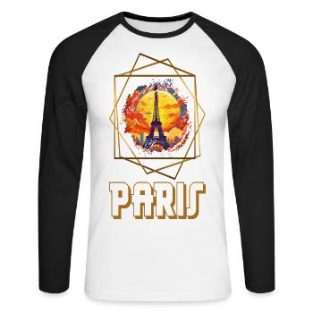 Paris, Eiffel Tower, France, City, Skyline, Art - Unisex Long Sleeve Baseball T-Shirt - white/black - Front - Nik (191cm)