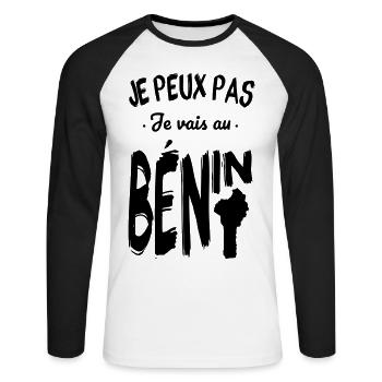 Je peux pas je vais au Bénin - T-shirt baseball manches longues Homme - blanc/noir - Devant - Nik (191cm)