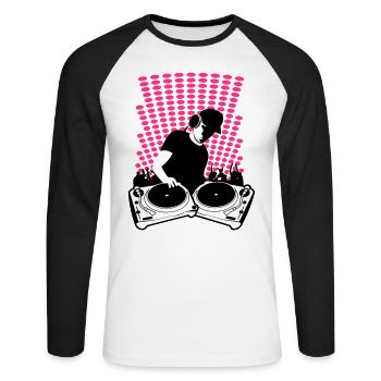 DJ turntables - T-shirt baseball manches longues Homme - blanc/noir - Devant - Nik (191cm)