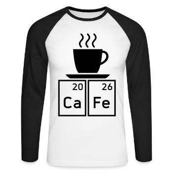 Café (calcium, fer) (tasse à café) - T-shirt baseball manches longues Homme - blanc/noir - Devant - Nik (191cm)