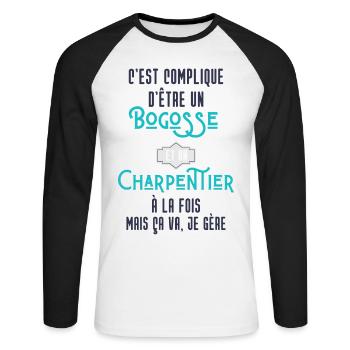 C'est compliqué d'être Bogosse et Charpentier - T-shirt baseball manches longues Homme - blanc/noir - Devant - Nik (191cm)