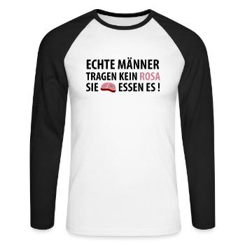 Echte Männer tragen kein Rosa, sie essen es! - Unisex Baseballshirt langarm - Weiß/Schwarz - Vorne - Nik (191cm)