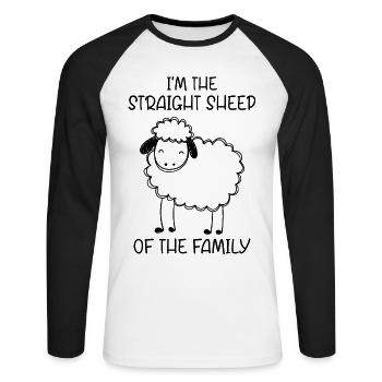 Ich bin das hetero Schaf der Familie - Unisex Baseballshirt langarm - Weiß/Schwarz - Vorne - Nik (191cm)