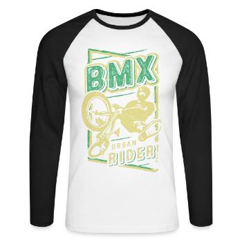 BMX rétro | BMX Vintage | Vélo BMX | BMX - T-shirt baseball manches longues Homme - blanc/noir - Devant - Nik (191cm)