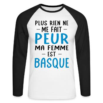 Rien ne me fait peur ma femme est Basque - T-shirt baseball manches longues Homme - blanc/noir - Devant - Nik (191cm)