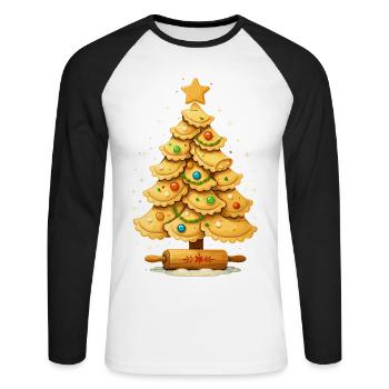 Pierogi Weihnachtsbaum Polnische Weihnachten - Unisex Baseballshirt langarm - Weiß/Schwarz - Vorne - Nik (191cm)