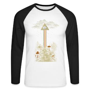 Rayon arc-en-ciel mystique dans la forêt de champignons - T-shirt baseball manches longues Homme - blanc/noir - Devant - Nik (191cm)