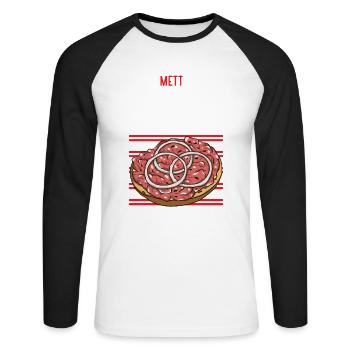 Mannes Mett Mettbrötchen Witzig Fleisch Essen - Unisex Baseballshirt langarm - Weiß/Schwarz - Vorne - Nik (191cm)
