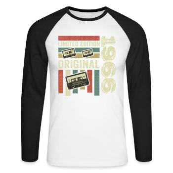 Millésime 1966 - rétro anniversaire disant 1966 - T-shirt baseball manches longues Homme - blanc/noir - Devant - Nik (191cm)