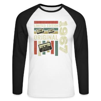 Millésime 1967 - rétro anniversaire disant 1967 - T-shirt baseball manches longues Homme - blanc/noir - Devant - Nik (191cm)