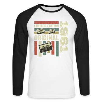 Millésime 1961 - citation d’anniversaire rétro 1961 - T-shirt baseball manches longues Homme - blanc/noir - Devant - Nik (191cm)