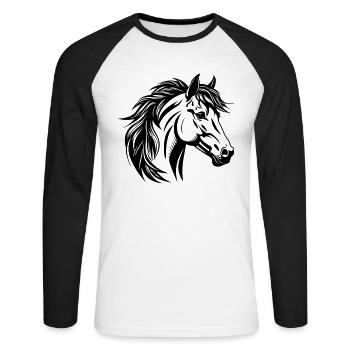 Portrait de cheval - T-shirt baseball manches longues Homme - blanc/noir - Devant - Nik (191cm)