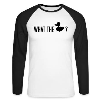 What The Duck? What The Fuck? WTF Ente Entchen - Unisex Baseballshirt langarm - Weiß/Schwarz - Vorne - Nik (191cm)