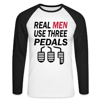 Real Men Three Pedals - Unisex Baseballshirt langarm - Weiß/Schwarz - Vorne - Nik (191cm)