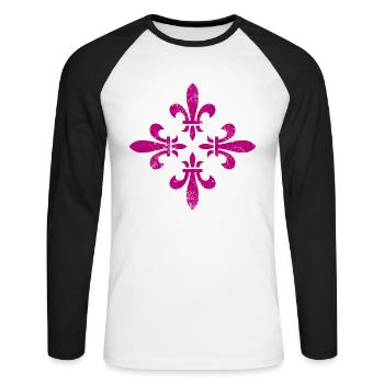 Fleurs de lys - Ornement de Croix - VINTAGE - T-shirt baseball manches longues Homme - blanc/noir - Devant - Nik (191cm)