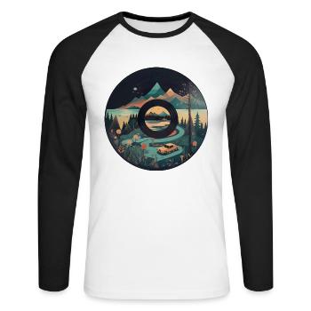 camping Wohnwagen in Berglandschaft mit - Unisex Baseballshirt langarm - Weiß/Schwarz - Vorne - Nik (191cm)
